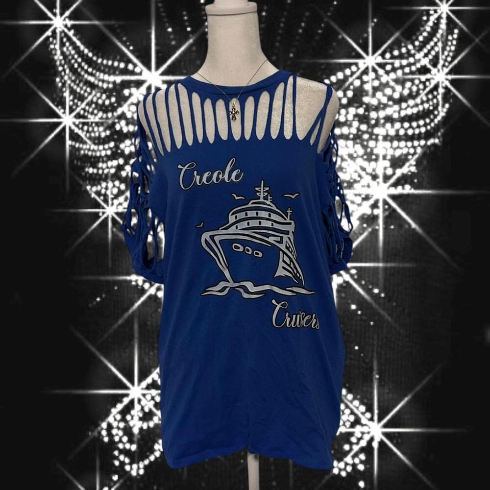 Muted fairy electric blue cutout unique top